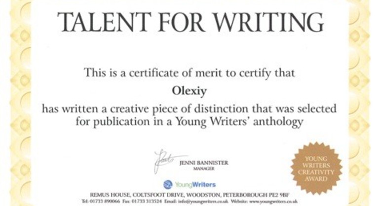 Student awarded for his writing skills